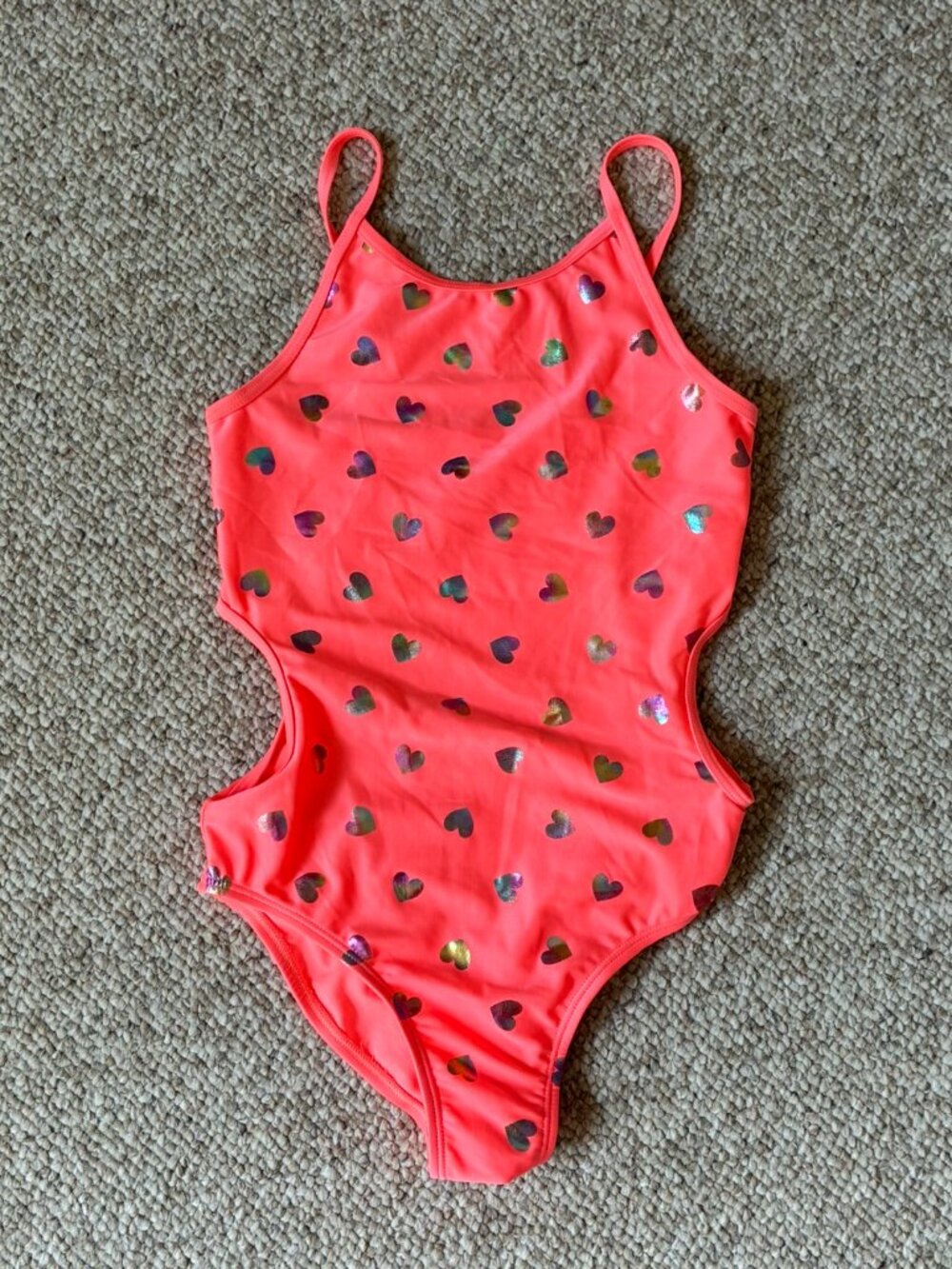 Children's Place Orange Gold Heart Swim Suit Girls 10 11 12